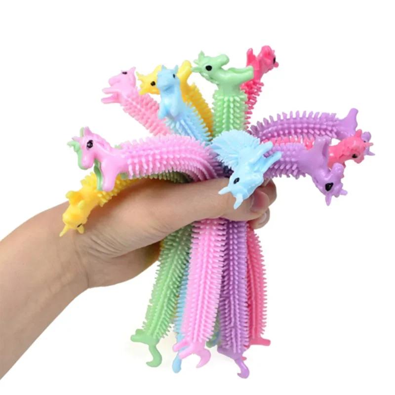 3pcs Funny Unicorn Pull Worm Noodle Fidget Toys Stretch String TPR Rope Anti Stress Toys String Stress Relief Autism Vent Toy