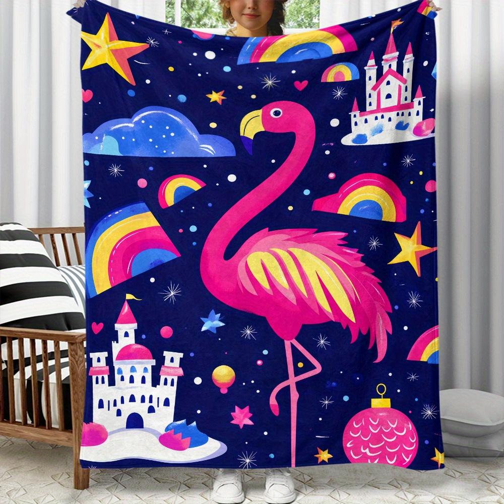 Pink flamingo castle rainbow stars space fantasy flannel blanket colorful kids blanket room decor whimsical animal print blanket 75x90cm