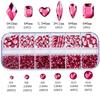 Mixed Color Flat Back Rhinestone Nail Art Kit with 12 Grids - Heart, Water Drop, and Rhombus Shapes.