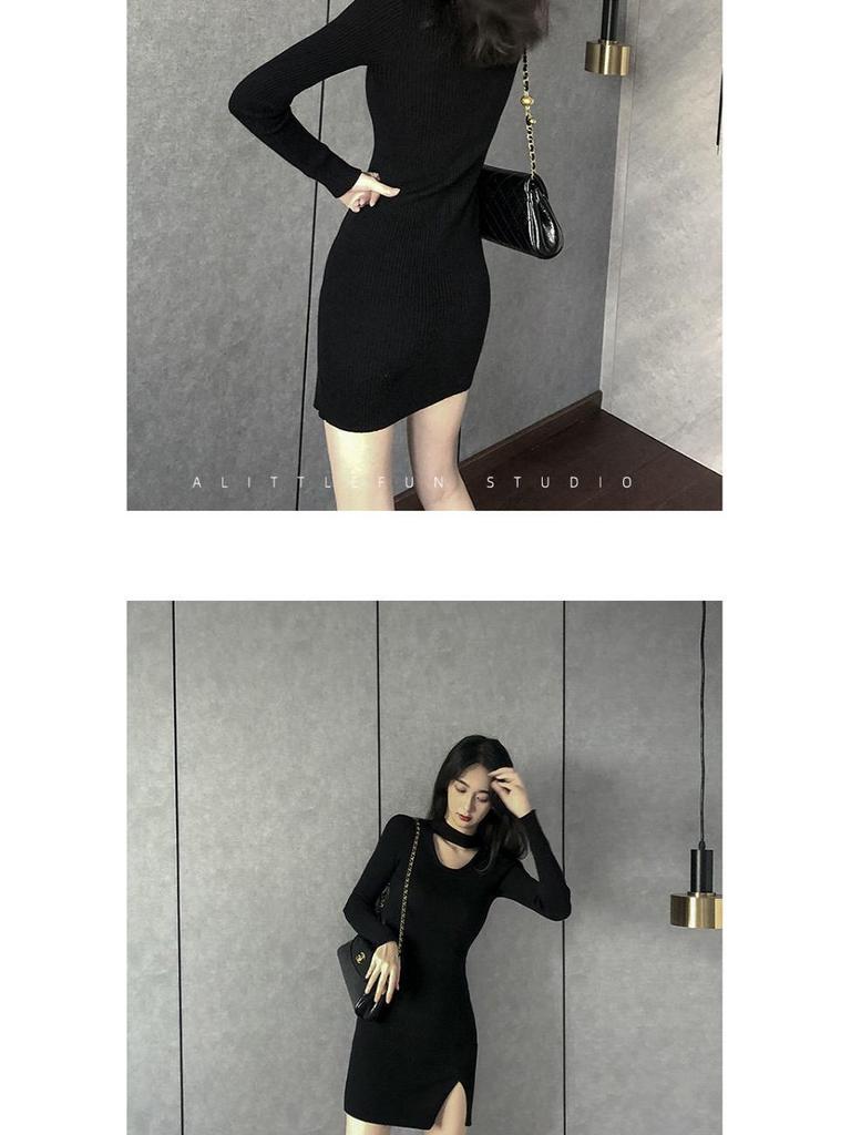 2022 Pure Desire Black Slim Hollow-Out Club Dress - Spring & Autumn Collection, Sexy Plus Size Bottom Skirt
