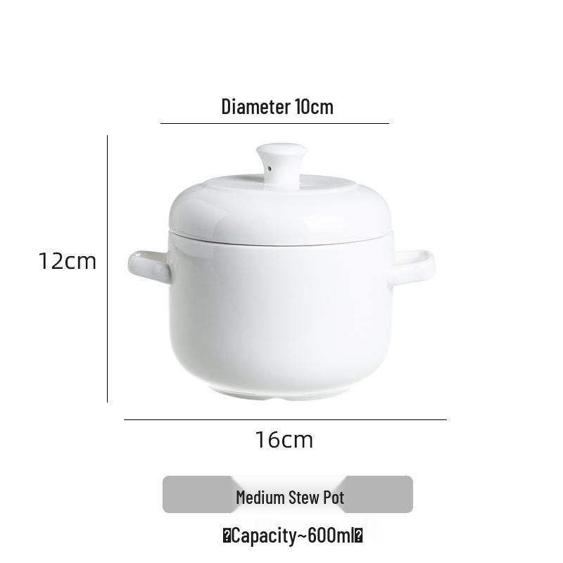Dual-Handled Ceramic Stew Pot with Lid, Small Double Boiler & Soup Pot, Bird's Nest Stew Bowl, Steamed Egg Cup for Health Cooking.