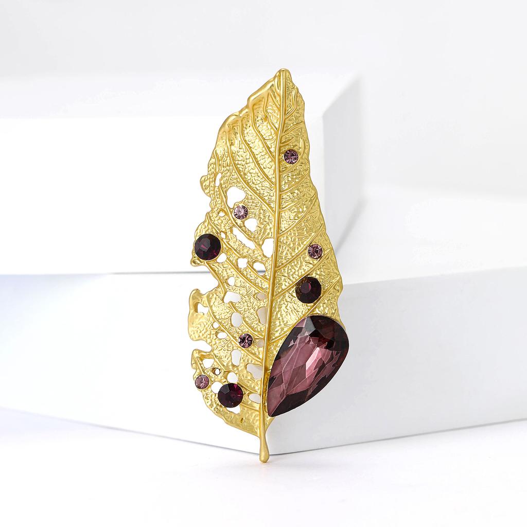 Crystal Leaf Badge for Women Unisex Wormholes Leaves Plants Party Office Brooch Pins Gifts