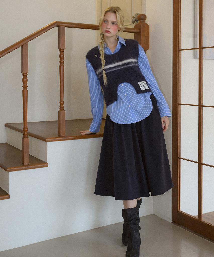Baitalssain [Line] Corduroy Brushed Waist Full Skirt (3C)