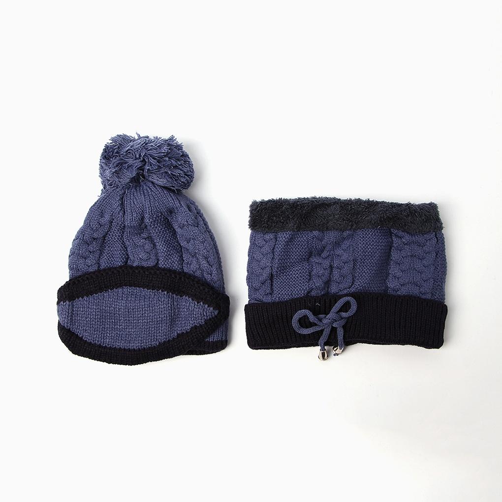 Winter cold weather gear neck warmer knit fur hat set royal blue