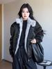 Fur Collar Leather Jacket with Airplane Buckle and Stand Collar for Men & Women - Warm Autumn/Winter Coat with Thick Cotton & Velvet Lining