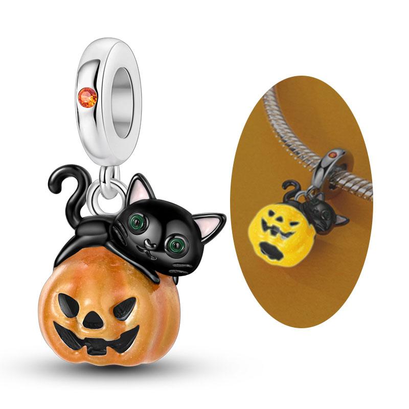 Original Copper Halloween Charm Bead Pendant Skeleton Witch Bat Pumpkin Charm Fit Bracelet Halloween Jewelry Gift