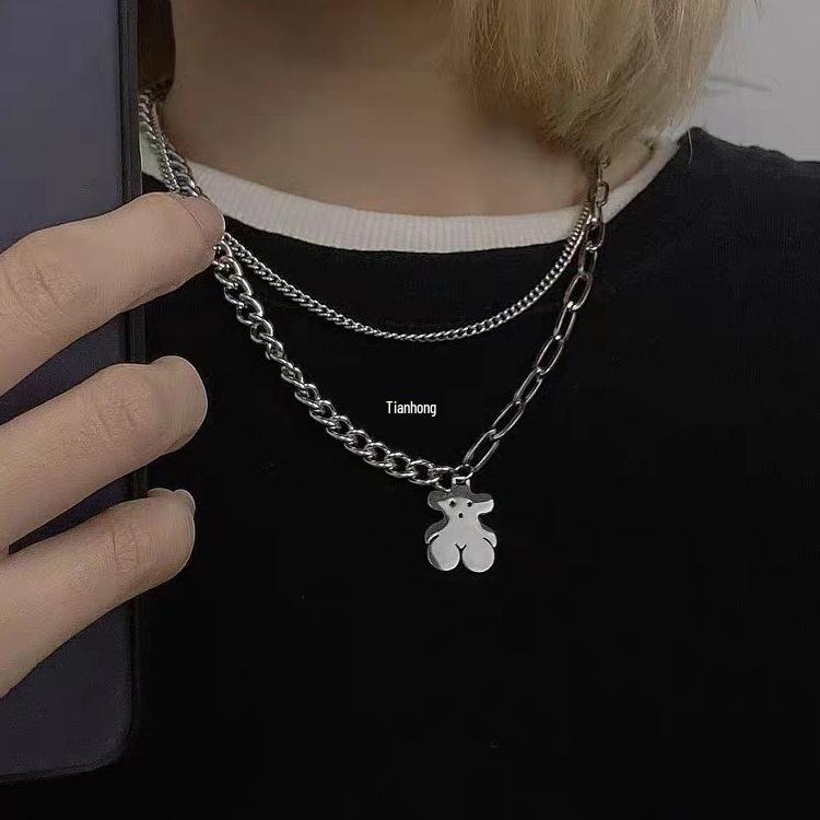 

Двухслойный чокер с медведем: Детское хип-хоп модное ожерелье для девочек и мальчиков, аксессуар в тренде уличных танцев Double Layer Bear (One-Piece)