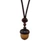 Ethnic Sandalwood Acorn Pendant Necklace with Hollow Long-Style GaU Box Design