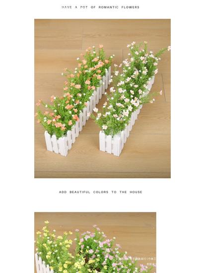Silk Flower Pot with Wood Fence: Decorative Bonsai for Living Room or Office.