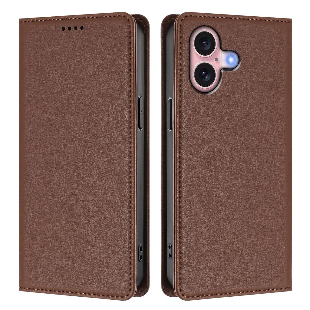 For iPhone 16 Leather Wallet Case Magnetic Closure RFID Blocking Phone Cover