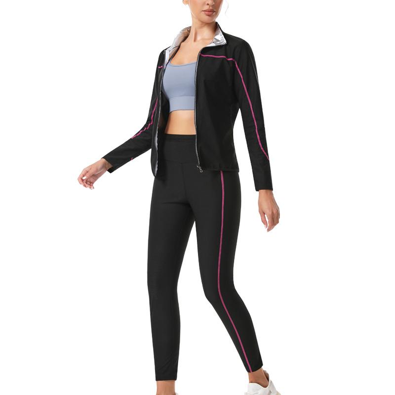 Dámská tréninková souprava pro zvýšení pocení Tréninkové, fitness a saunové oblečení Top s dlouhým rukávem a dlouhé kalhoty Set Ležérní tvarující oděv s vysokým výstřihem