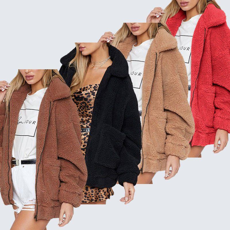 Bear Thick Womens Warm Fleece Jacket Coat Loose Zip Up Outwear Tops Casual