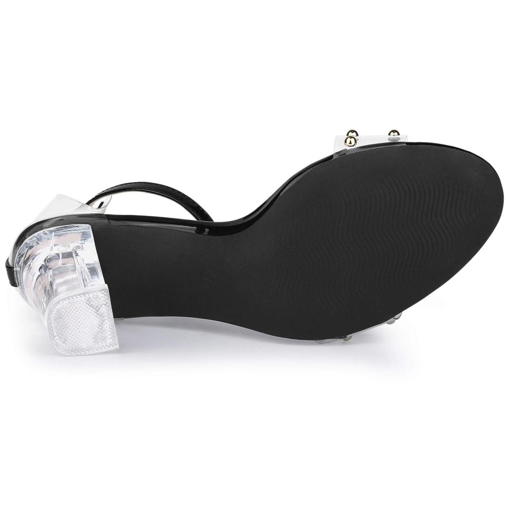 Allegra K Women's Ankle Strap Sandals, Transparent Block Heel, Black, Size 26.0 cm