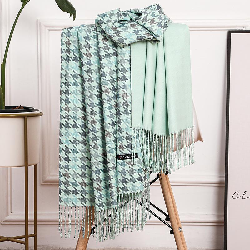 Cashmere Scarf Women's Winter Warm Fringed Shawl Men's Autumn and Winter Wool Scarf Imitation Cashmere Houndstooth Scarf