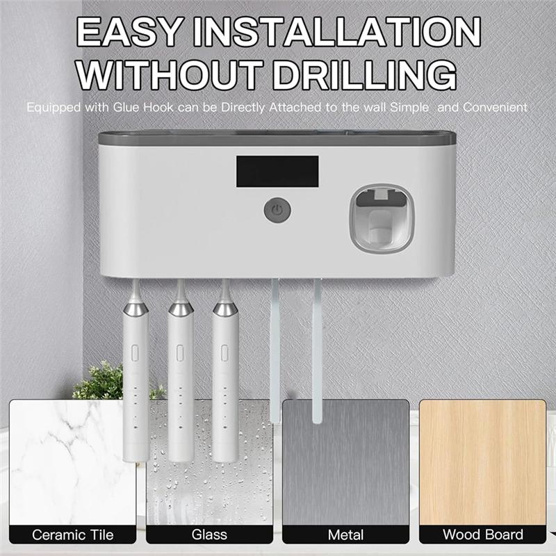 Toothbrush Storage Box Rack With 5 Slots USB Rechargeable Disinfect Automatic Toothpaste Dispenser Functionality