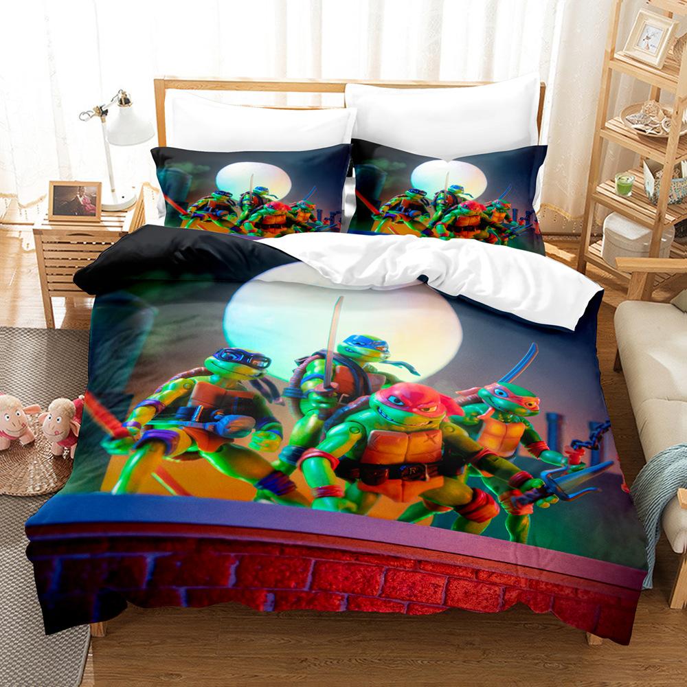 Teenage Mutant Ninja Turtles Series Quilt Cover 3D Digital Printing Kit Bed Three-Piece Set