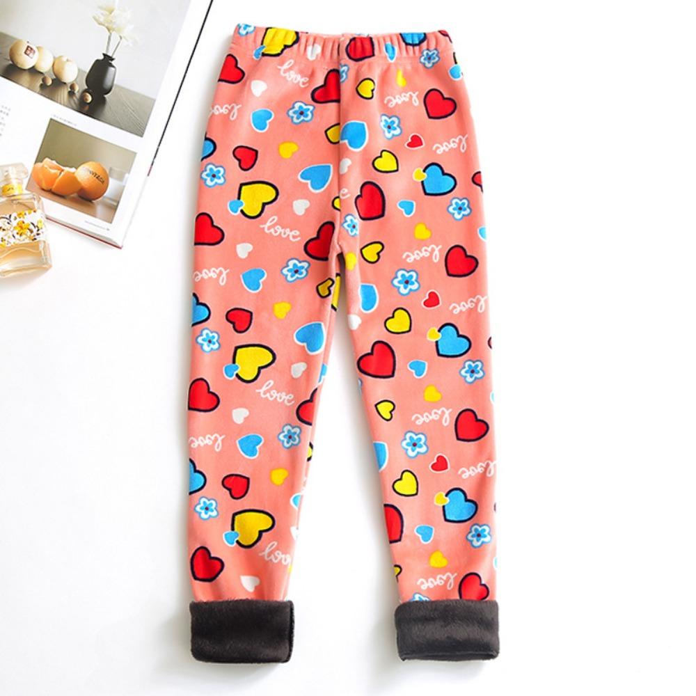 Girls' Fleece-Lined Leggings: Autumn/Winter Children's Printed Slim-Fit Thermal Pants - Outerwear Long Pants