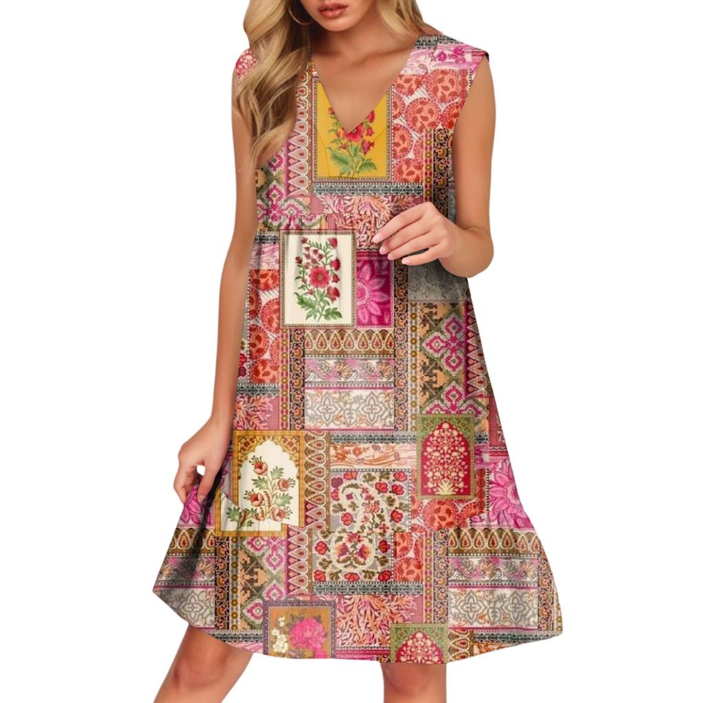 Chaleco casual de moda para mujer transpirable con cuello en V y bolsillos Vestido floral para vacaciones