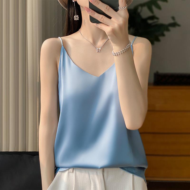 Women's Satin V-Neck Strappy Summer Camisole - Versatile & Stylish Sleeveless Top