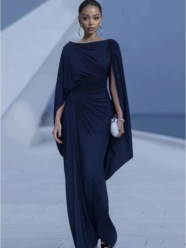 

2026 Elegant Solid Color Evening Gown for Women S темно-синий