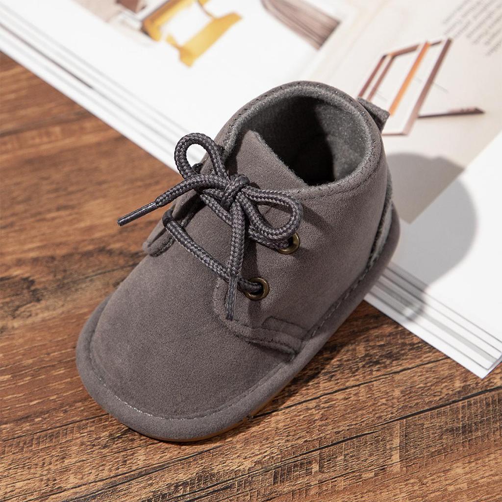 Autumn/Winter Non-Slip Lace-Up Baby Boots with Rubber Sole