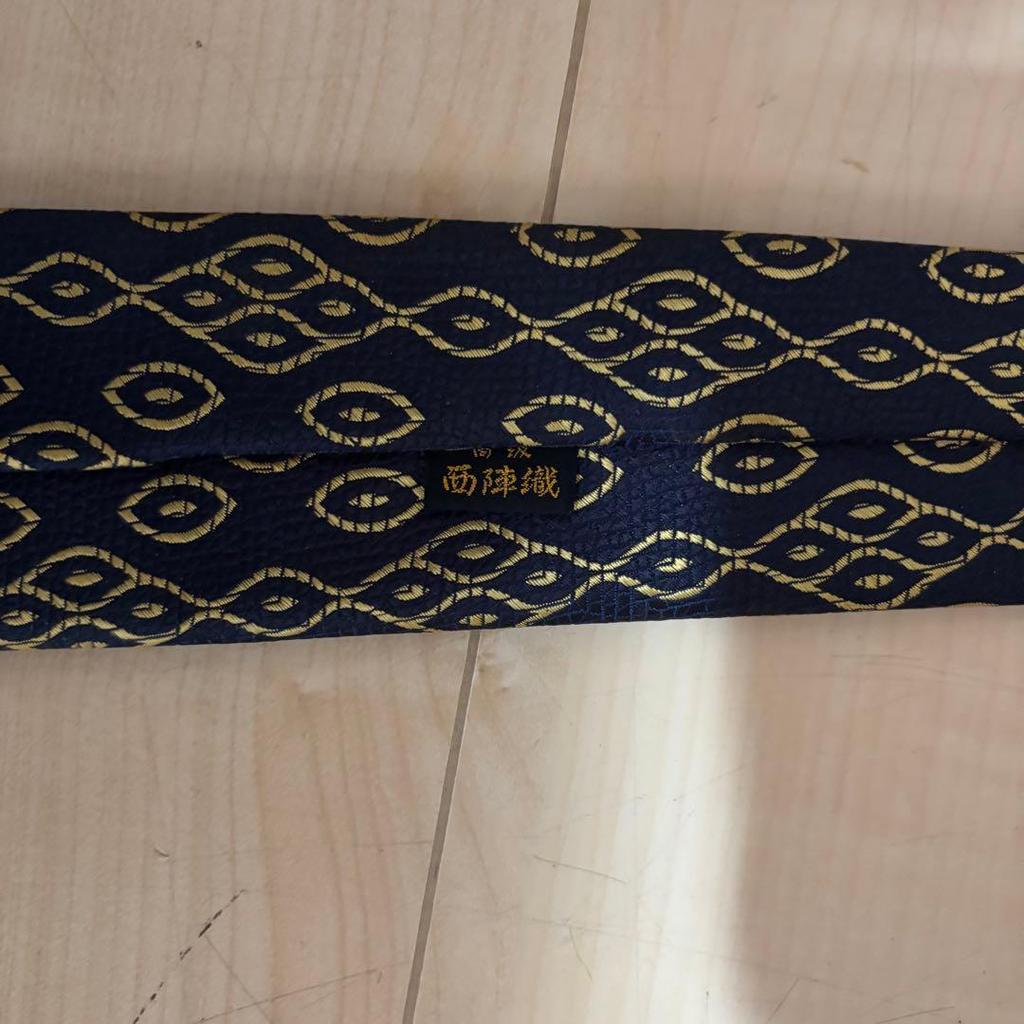 Used [Luxury Rare Item] Navy Diamond Pattern Silk Tie, High-Grade Nishijin-ori