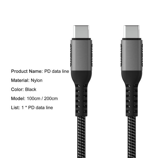 Data Cable 2-in-1 Fast Charging 5A PD 100W Type-C to Type-C Charging Cord for Laptop