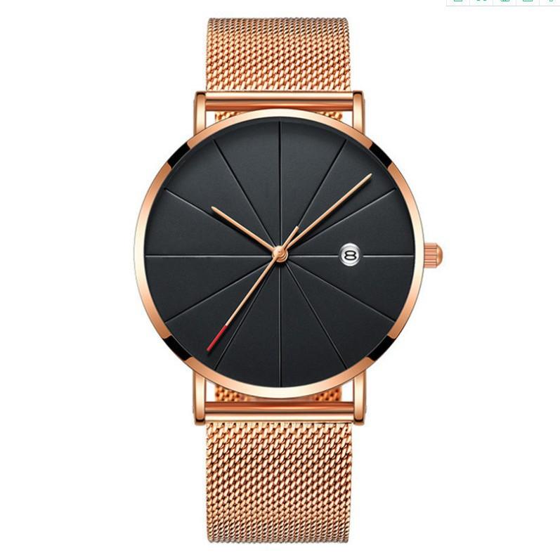 Men'S Large Surface Hands Simple Rice Line Date Mesh Strap Watch Creative Quartz Stainless Steel Watch