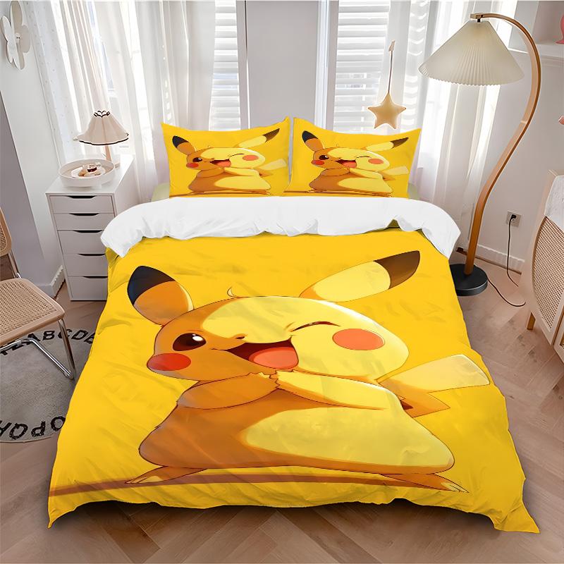 Pikachu'S Playful Pose Print 3Pcs Bedding Setduvet Cover With 2 Bedropillowcase Home Birthday Gift