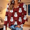Women's V-Neck Long Sleeve Christmas Printed Lightweight Top for Spring and Summer