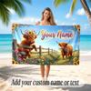 Highland Cow Theme Quick Dry Beach Towel Custom Name Text Print Large Sand Resistant Towel Beach Vacation