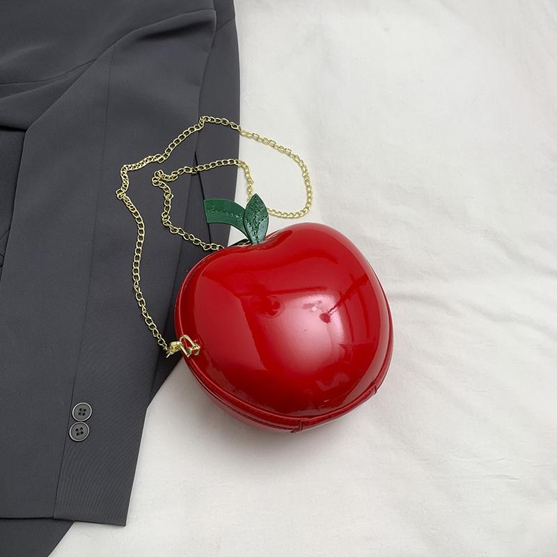 Round Design Fun Bag For Lady Girls Trend Mini Crossbody Phone Bag Japanese Cute Apple Creative Handbag Purse Female Red Purse