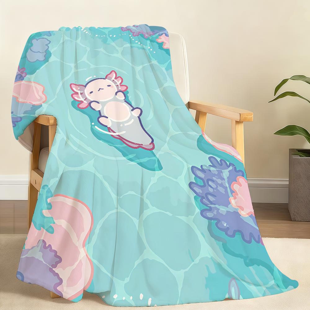 Cartoon Pink Axolotl Kawaii Blanket Soft Throw Blanket for Home Bedroom Bed Sofa Picnic Travel Office Rest Cover Blanket Gift