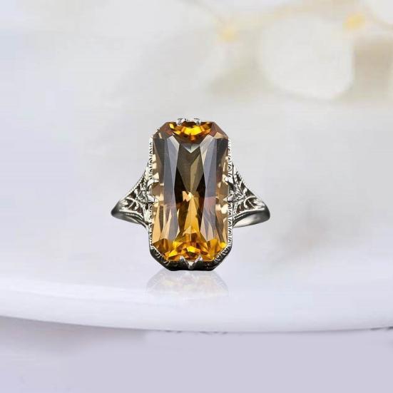 Yousheng Engagement Band Ring Hollow Out Carved Cubic Zirconia Jewelry Electroplating Geometric Finger Ring for Party Banquet Wedding