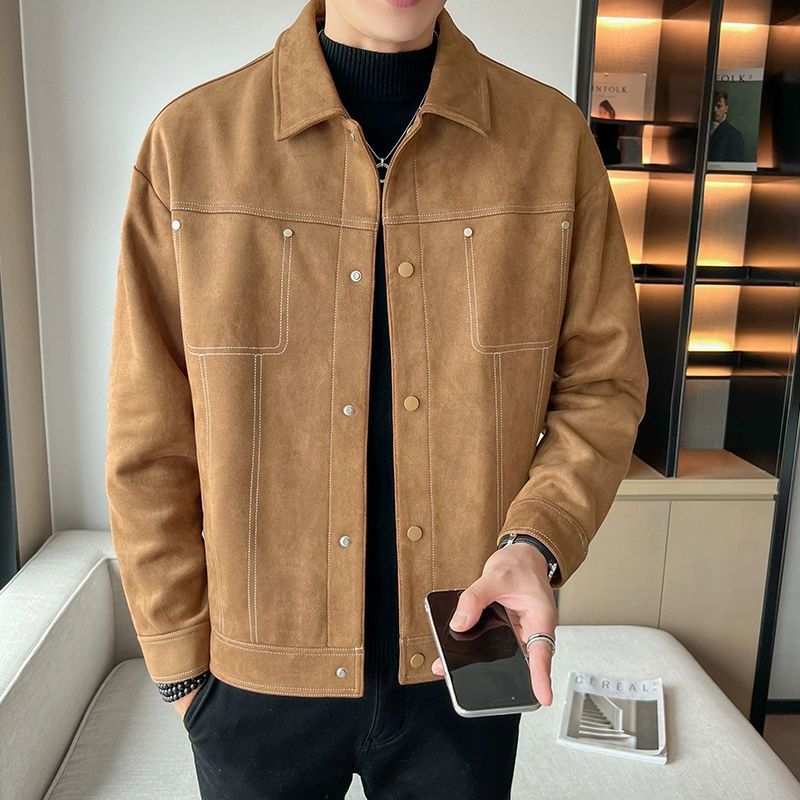 Men's 2025 New Trendy Coat Men's Suede High-end Spring and Autumn Clothes Ruffian Handsome Trendy Casual Jacket