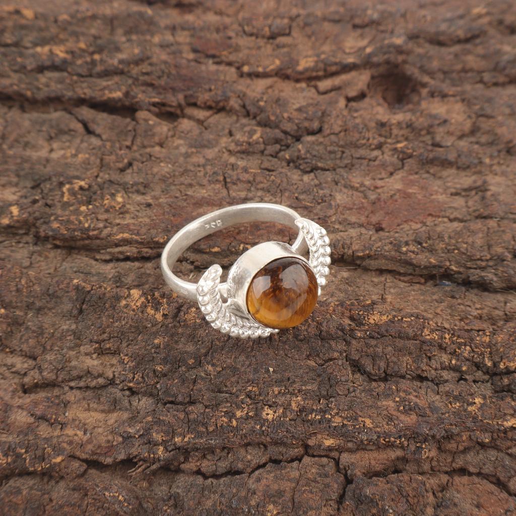 Round Yellow Tiger Eye Stone 925 Sterling Silver Promise Stackable Ring Jewelry RR-48-30