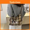 Marn Kieen Letters Cotton Tote Bag Plaid Pattern Soft Structure Work Travel