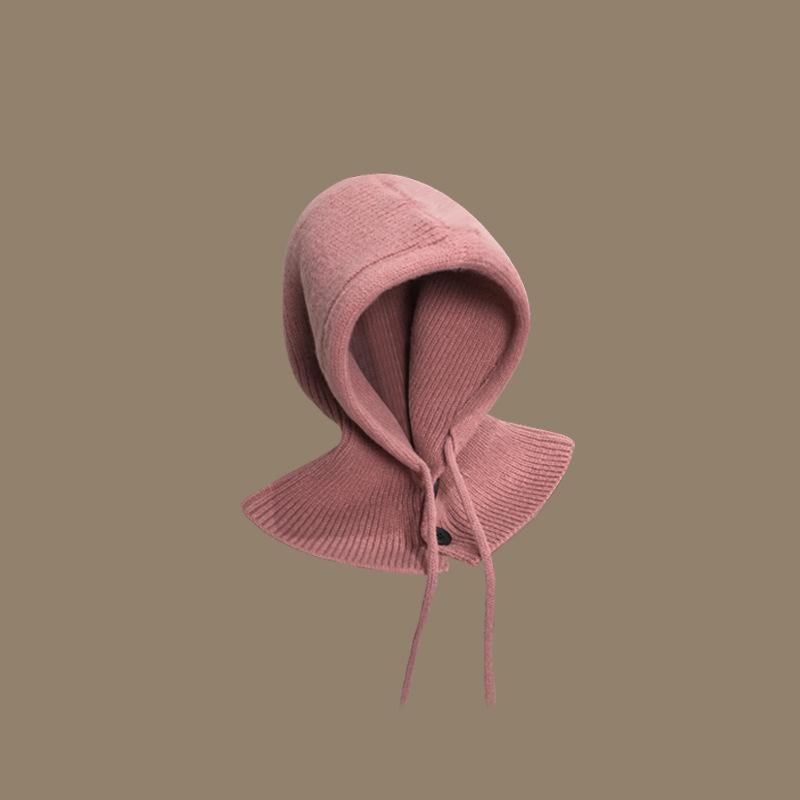 Style Hat Versatile Solid Color Warm Cover With Drawstring Hatscaps Knitted