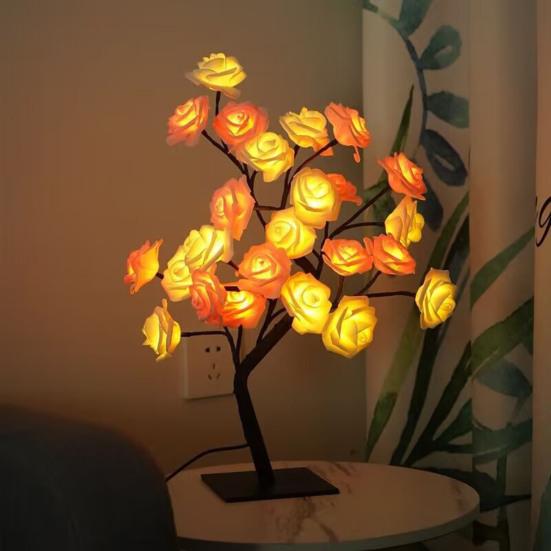 Rose Tree Table Lamp with USB Power Artificial Bonsai Flower Night Light for Bedroom Living Room Wedding Romantic Valentine’s Day Mother’s Day Gift