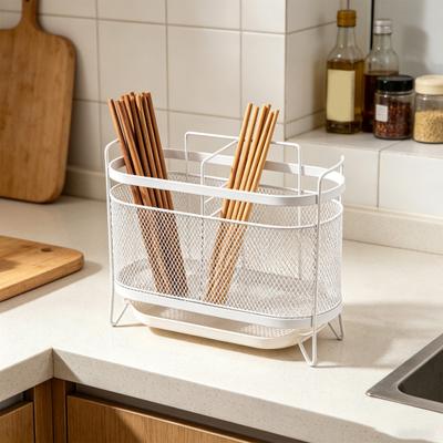 Utensil Storage Rack with Divided Compartments Organizer Drainage Holes Design Rack for Kitchen Countertop