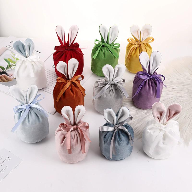 Rabbit Ears Gift Bag Easter Decoration Velvet Bag Chocolate Candy Drawstring Bag Home Baby Shower Birtyday Wedding Party Decor