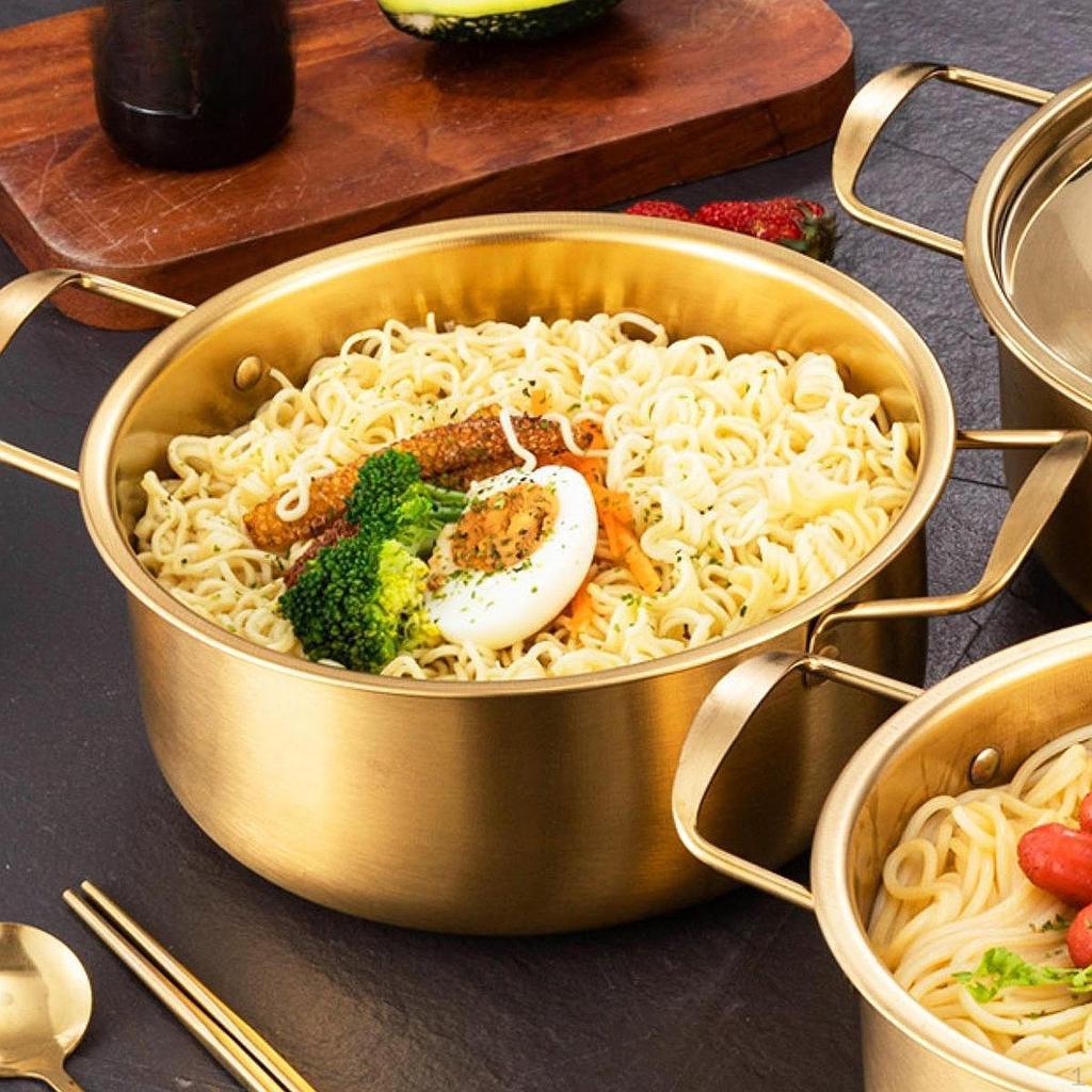 Koreanischer Ramen Nudeltopf Kochen mit Griff, Schnelle Erhitzung, Edelstahl Tragbar Mehrzweck