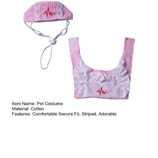 1 Set Cute Pet Nurse Costume Pink White Stripes Nurse Cap And Pet Bib Adjustable Embroideried Hat for Cats And Small Dogs Cosplay Dress Up Accessory