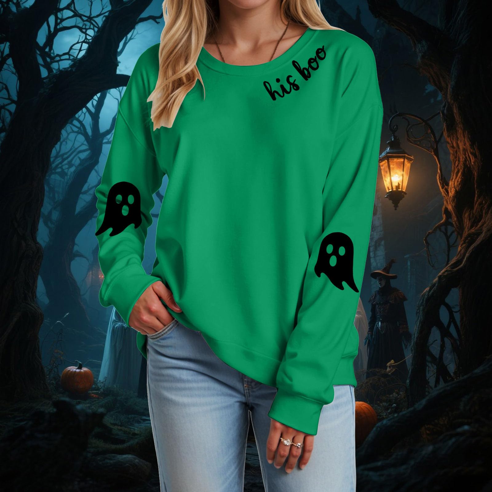 

Women s Fashion Casual Round Neck Long Sleeve Print T-shirt Top(his Boo) XL