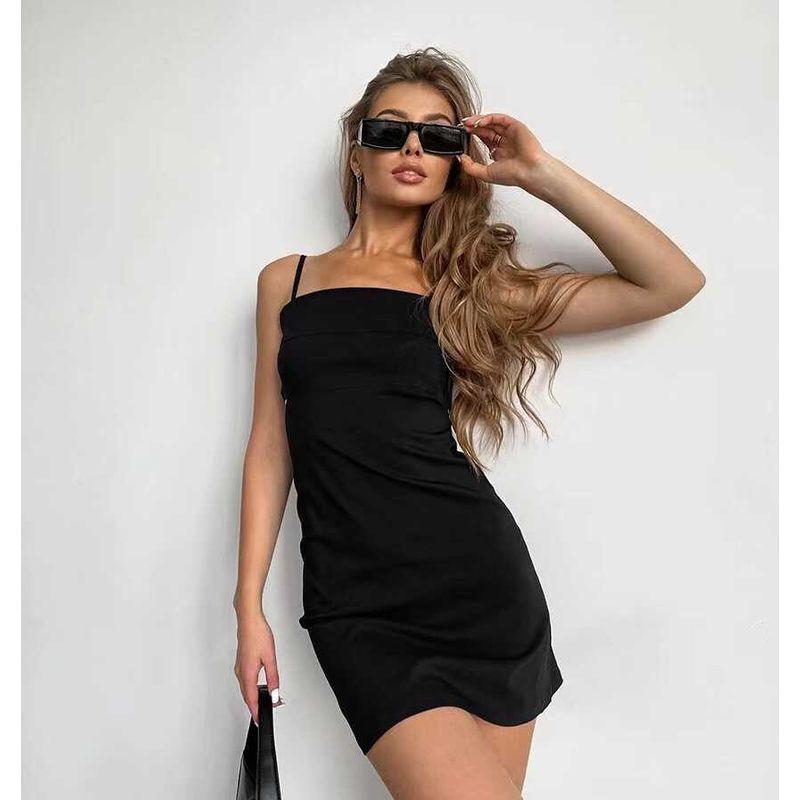 Fashion Wind Summer New Sexy Little Black Dress with Suspenders Waist-Tight Hollow Dress Sling Sexy Dress