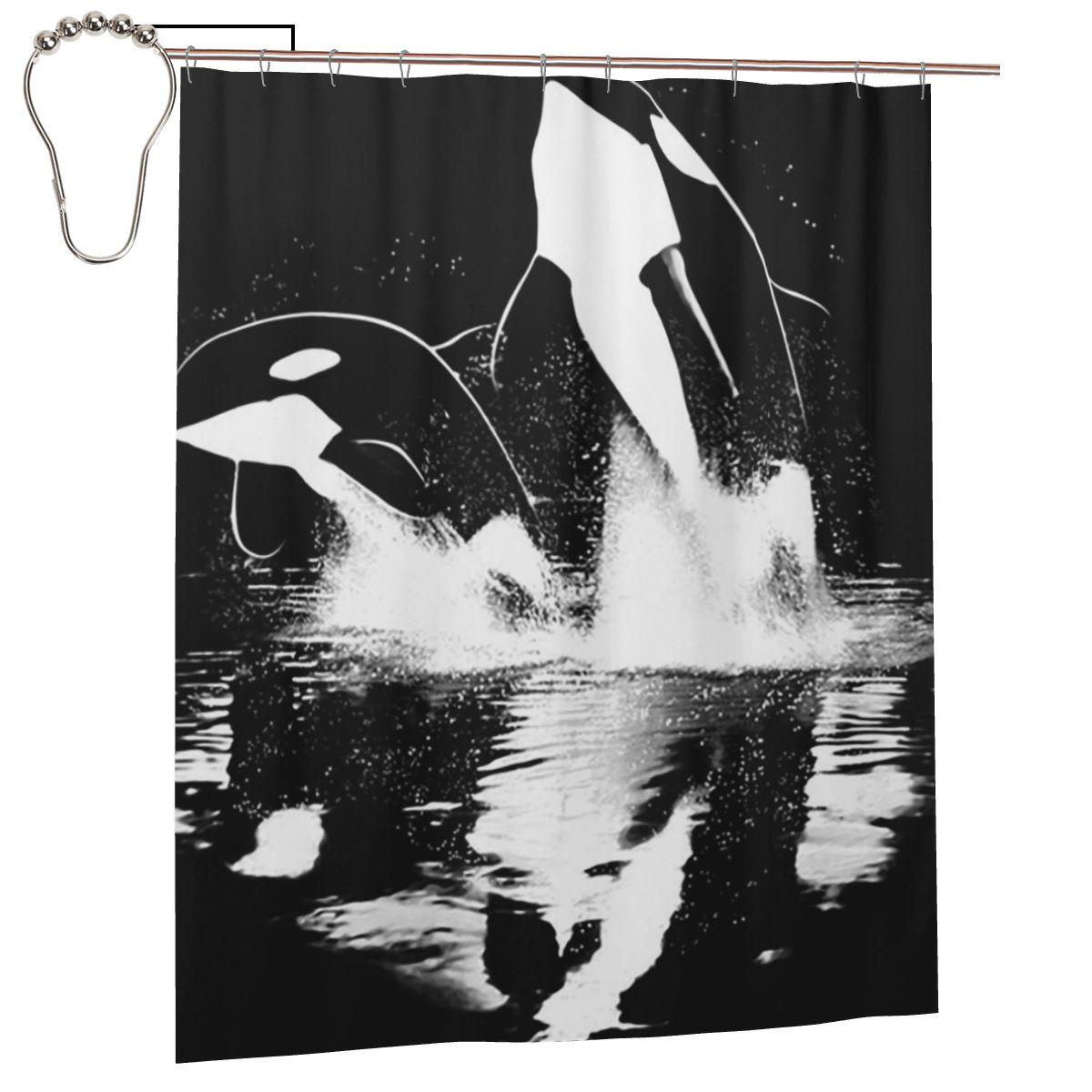 

Orca Aquatic Sea Ocean Killer Whale Shower Curtain Bathroom Polyester Waterproof Bath Curtains With Hooks W60H190(CM)-1 Pcs