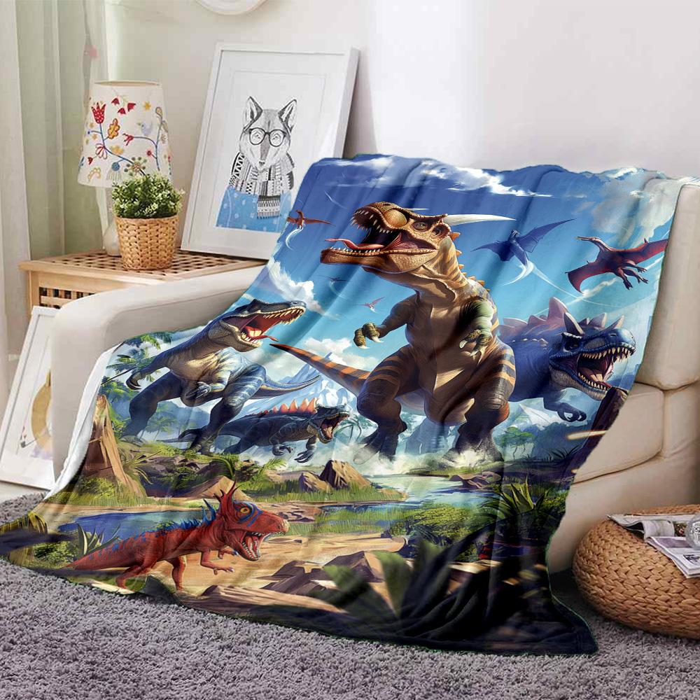 Jurassic Dinosaur Prehistoric Scene Print Fleece Blanket Soft Cozy Throw Blanket for Sofa Couch Bed Animal Lover Home Decor