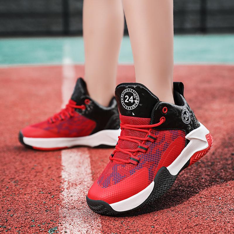 Modedesign Kinder Basketballschuhe High-Top Knöchelstütze Sneaker Atmungsaktives Mesh Jungen Mädchen Sportsneaker Stoßdämpfung