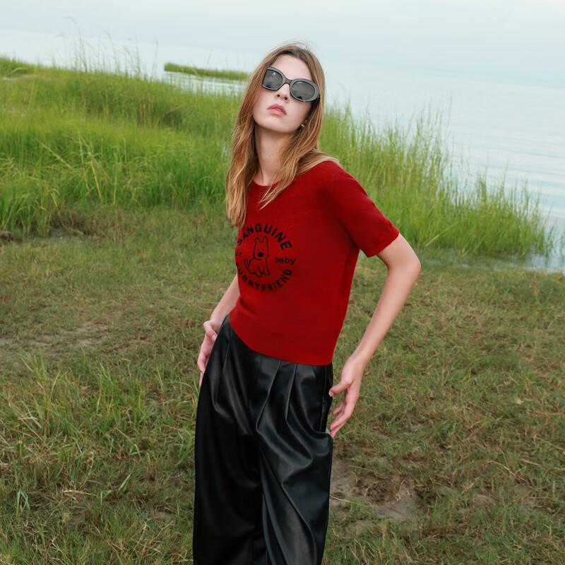 

Sancai 2025 Autumn Dog Jacquard Knit Short Sleeve Sweater S 155/80A