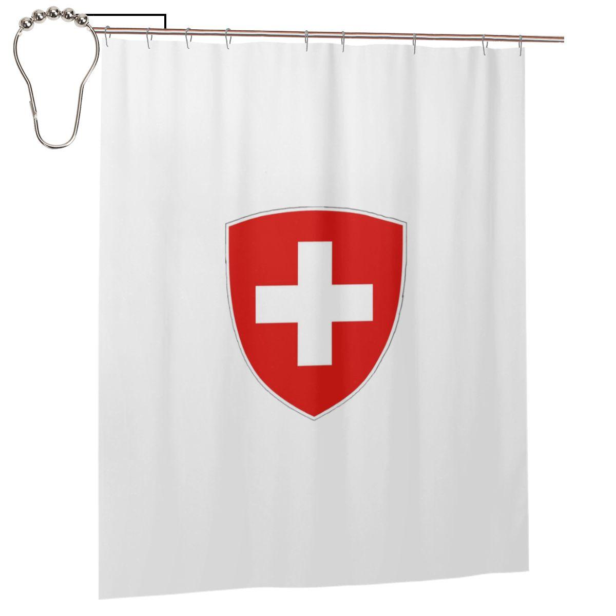 

Coat Of Arms Of Switzerland Flag Shower Curtain Bathroom Polyester Waterproof Bath Curtains With Hooks W60H190(CM)-1 Pcs
